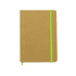 A brown notebook with a green elastic band, featuring a simple, minimalistic design.