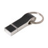 A black and silver flash drive with a keyring attachment. It has a sleek, modern design.