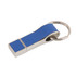 A blue flash drive with a metallic finish and keyring attachment.