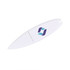 A white surfboard-shaped flash drive featuring a logo. Ideal for tech storage and branding purposes.