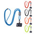 An adjustable phone lanyard in blue with a metal buckle, alongside options in orange, black, red, and green.