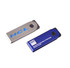 A silver and blue Mini Festin flash drive with logos, featuring a sleek design suitable for technology use.