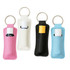 A set of four neoprene keychains in pink, white, black, and blue, each holding a small tube, featuring keyring attachments.