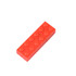 A red stackable brick flash drive featuring a textured surface with raised dots and a logo on the side.