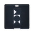A square black flash drive featuring a simple geometric design and a small logo.