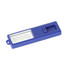 A sliding acrylic flash drive in blue, featuring a clear section and a small opening. It has a logo on it.