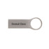 A grey USB flash drive with a circular loop for attachment, featuring text that reads "Dental Clinic."