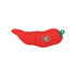 A red chilli-shaped flash drive with a green top and a logo.