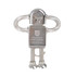 A metallic robot-shaped flash drive with spring-like arms and a logo on its body, featuring silver colour throughout.