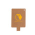 A brown eco-friendly flash drive with a rectangular shape and a logo in yellow. It features a hole for attachment.