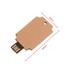 An eco-friendly flash drive in brown cardboard, featuring a USB connector. It includes a hole for easy attachment and has dimensions specified.