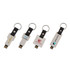 A set of eco-friendly mini flash drive keychains in white with various logos, featuring a black attachment loop.