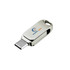A silver Type-C flash drive featuring a logo, with a retractable connector for easy access.