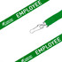 A green poly ribbed lanyard with a clip and branding. The text "EMPLOYEE" is featured along the length.