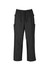 A pair of black unisex scrub cargo pants with an elastic waistband and side pockets.