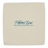 A square mini microfibre cleaning cloth in beige, featuring a logo in blue.