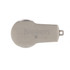 A metallic silver flash drive with a rounded design and a small loop for attachment.