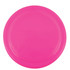 A pink frisbee with a smooth surface and a circular shape.