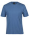 A blue t-shirt with short sleeves and a round neckline, featuring a label inside.