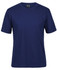 A navy blue T-shirt with short sleeves, featuring a logo at the neckline.