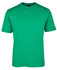 A green short-sleeved T-shirt with a crew neck and a branding label on the collar.