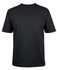 A black t-shirt featuring a simple design and a small logo on the label. The shirt has short sleeves and a classic fit.