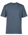 A grey T-shirt with short sleeves and a round neck, featuring a logo on the label.
