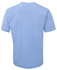 A light blue T-shirt featuring short sleeves and a plain back. It includes a logo on the label.