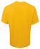 A yellow T-shirt with a plain back design and short sleeves. It features a logo on the back.
