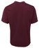 A maroon T-shirt featuring a plain back and a logo. It is made from soft fabric suitable for casual wear.