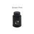 A black push button wine stopper with a scale, featuring a logo on the front.