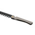 A folding comb with a sleek silver handle and a black, serrated edge. The comb features a compact design.