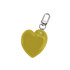 A yellow heart-shaped reflective keychain with a silver clip attachment. It has a smooth, glossy surface.