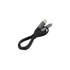 A braided charging cable in black, featuring a USB connector and a Lightning connector, with a sleek, grey design.