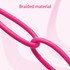 A close-up of a pink braided material with a knot, highlighting its texture and durability.