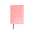 A pink PU leather notebook with a wooden spine, featuring a smooth texture and a minimalist design.