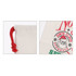 A cream flax linen drawstring bag with a red cord and festive design featuring Santa Claus.