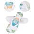 EVA thongs in white feature a tropical print with palm leaves and beach themes. Includes branding on the sole.