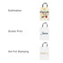 A collection of decorative paper bags in various designs, featuring holiday themes and branding with black handles.
