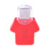 A red Tee Shirt shaped flash drive featuring a clear protective cap. It has a USB connector on one end.