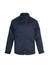 A navy blue men's softshell jacket featuring a full zip, high collar, and one zip pocket on the chest.