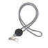 A black and white striped lanyard with a metal clip and an epoxy domed attachment.
