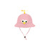 A pink propeller hat with a mesh top, featuring large googly eyes and a yellow propeller on top.