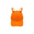 An orange baseball hat with cute animal ears on top and a logo on the side.