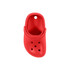 A red clog shoe-shaped charm with ventilation holes and a hanging loop. Features a smooth, textured interior.