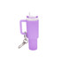 A purple glow-in-the-dark mini tumbler keyring with a straw and a metal keychain attachment.