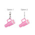 A pink mini tumbler keyring with a handle and a detachable chain, featuring a white lid. Includes a branding logo.