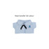 A light blue doll shirt with a collar and buttons, featuring a logo on the front.