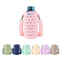 A drink bottle bag in pink with star patterns, featuring a shoulder strap and various colour options displayed below.
