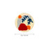 A round coaster featuring a colourful punch needle design with grey, red, orange, and blue elements, measuring 13 cm in diameter.